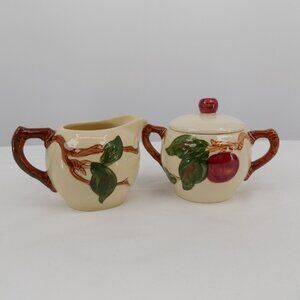 Franciscan Apple Individual Creamer Sugar Bowl set Lid VTG 1940s California FLAW
